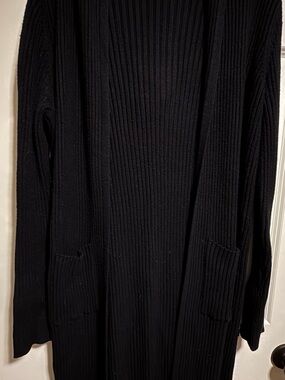 Cyrus Black Ribbed Longline Cardigan with Pockets